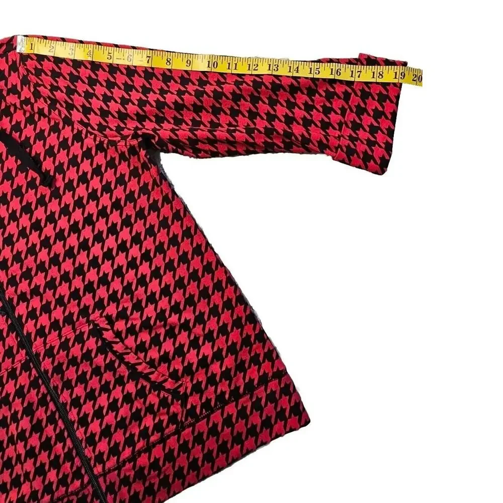 Kim Rogers Womens Red Houndstooth Stretch Jersey Zip Jacket Size Small